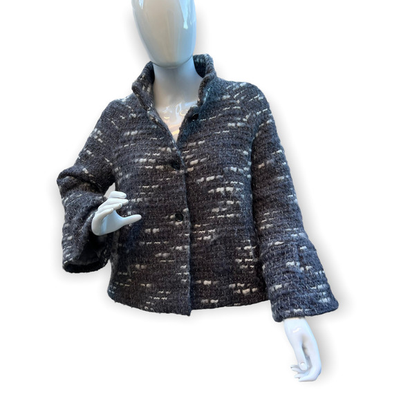ZARA Tweed Chunky Knit Cardigan Button-Up Long Sleeve Gray Size L - Picture 1 of 9